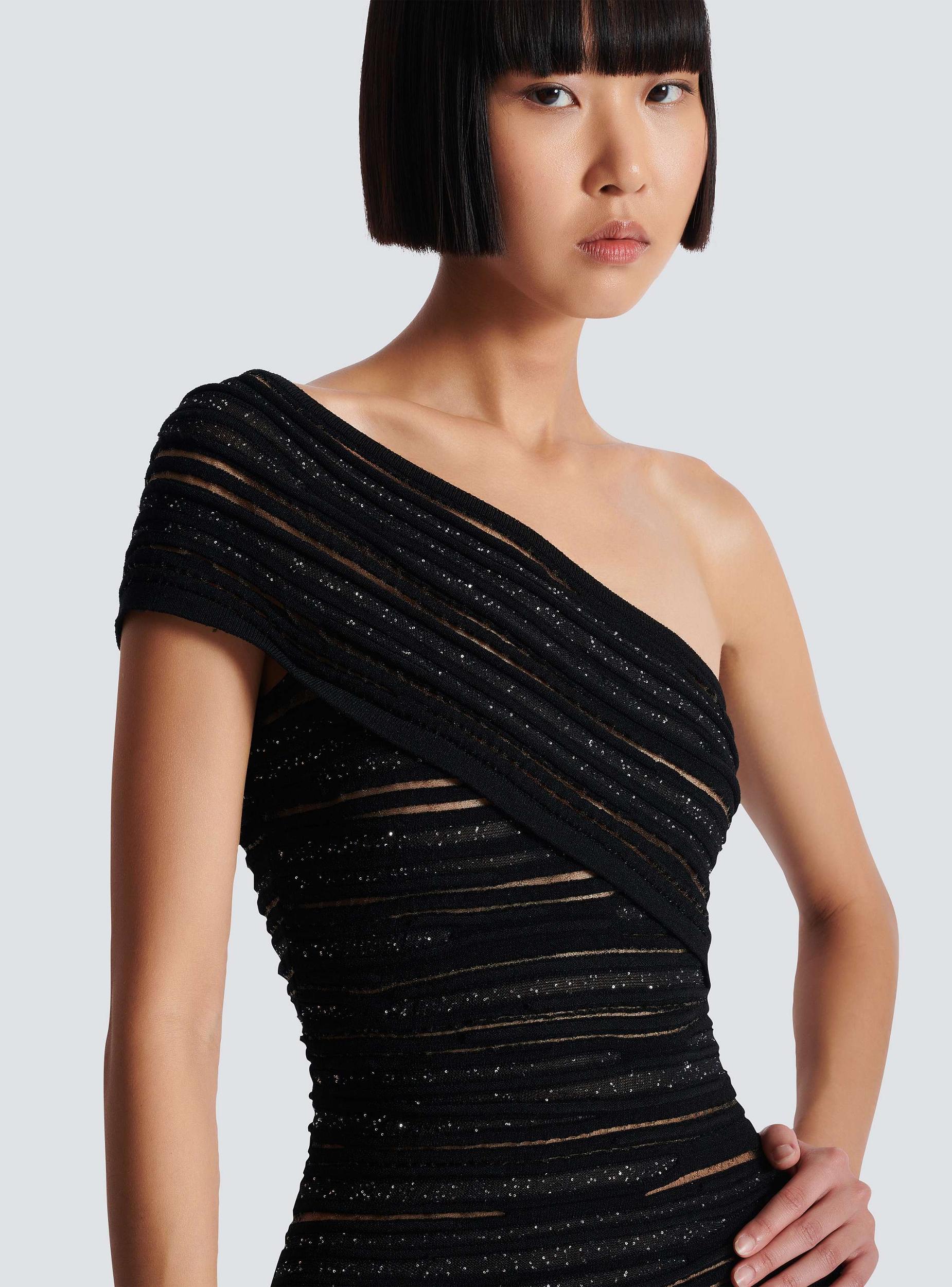 Asymmetrical dress in shiny rolled knit Product Image