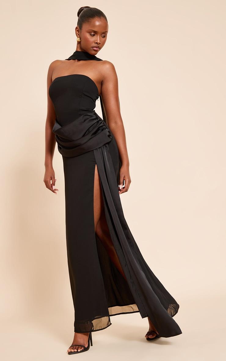 Black Bandeau Drape Detail Maxi Dress Product Image