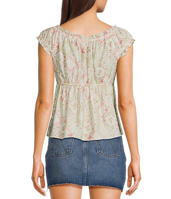 Moa Moa Sleeveless Printed Shirred Babydoll Top Product Image