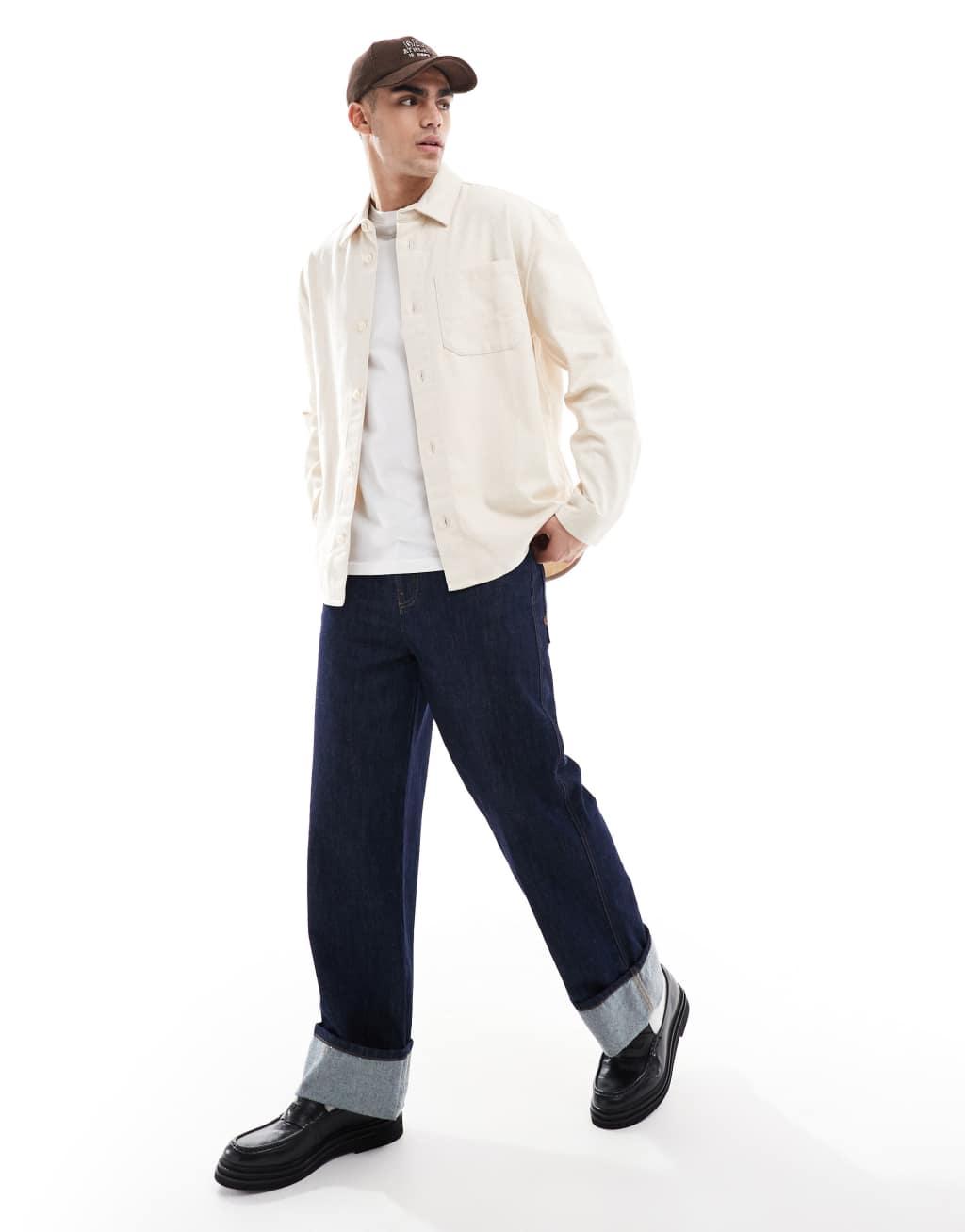 River Island relaxed fit overdyed shirt in ecru Product Image