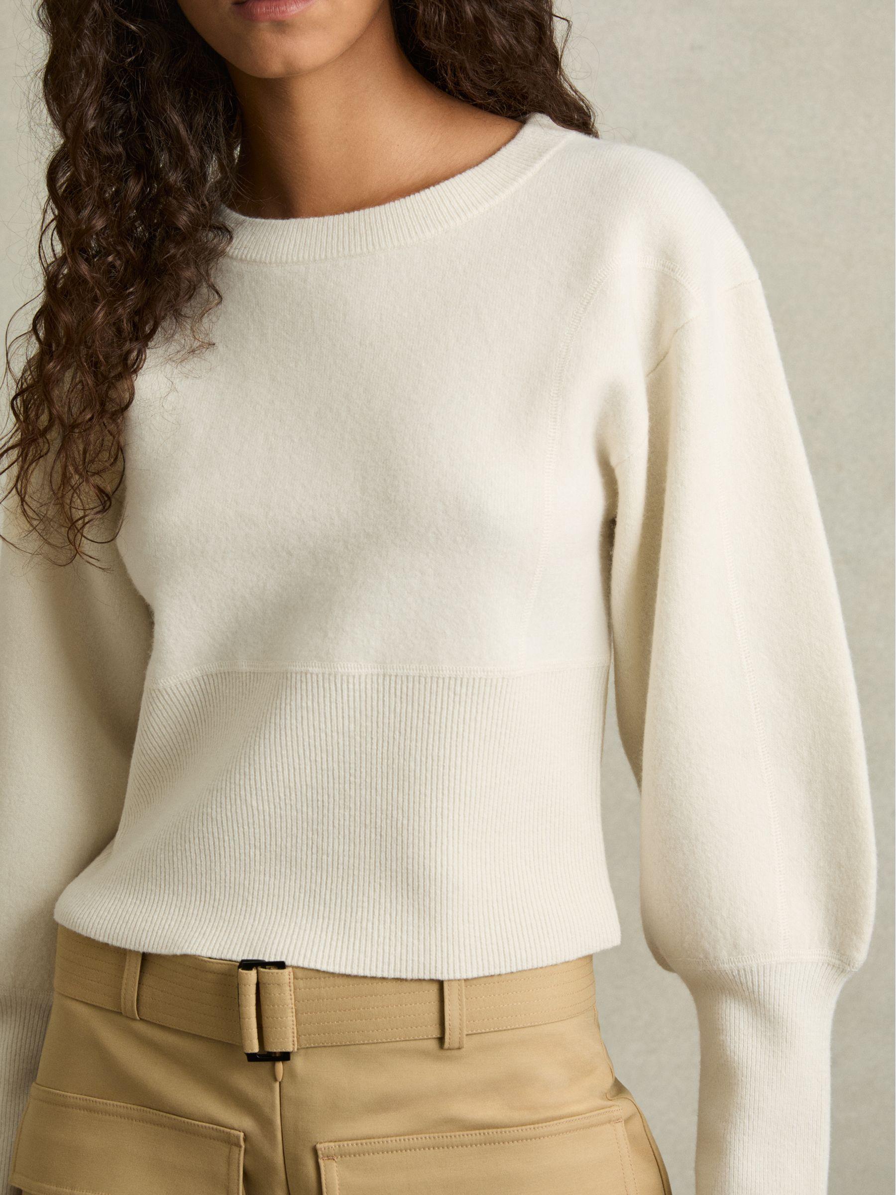 Wool-Blend Balloon-Sleeve Cropped Jumper in Cream Product Image