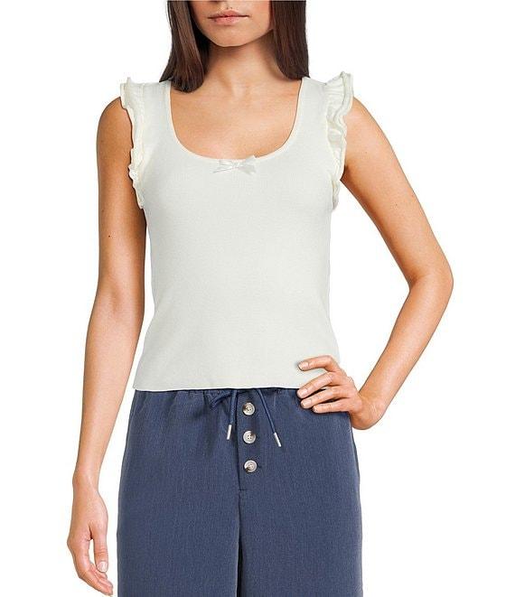 Evolutionary Scoop Neck Flutter Sleeve Knit Top Product Image