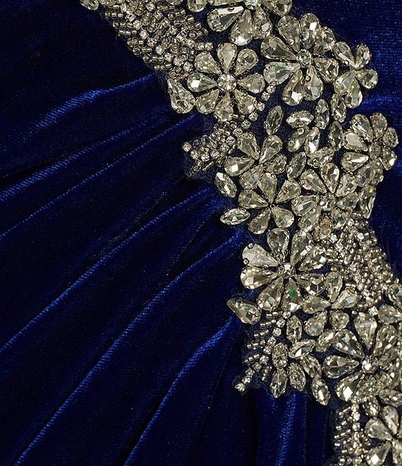 City Vibe Spaghetti Straps Ruched Rhinestone Long Slim Dress Product Image