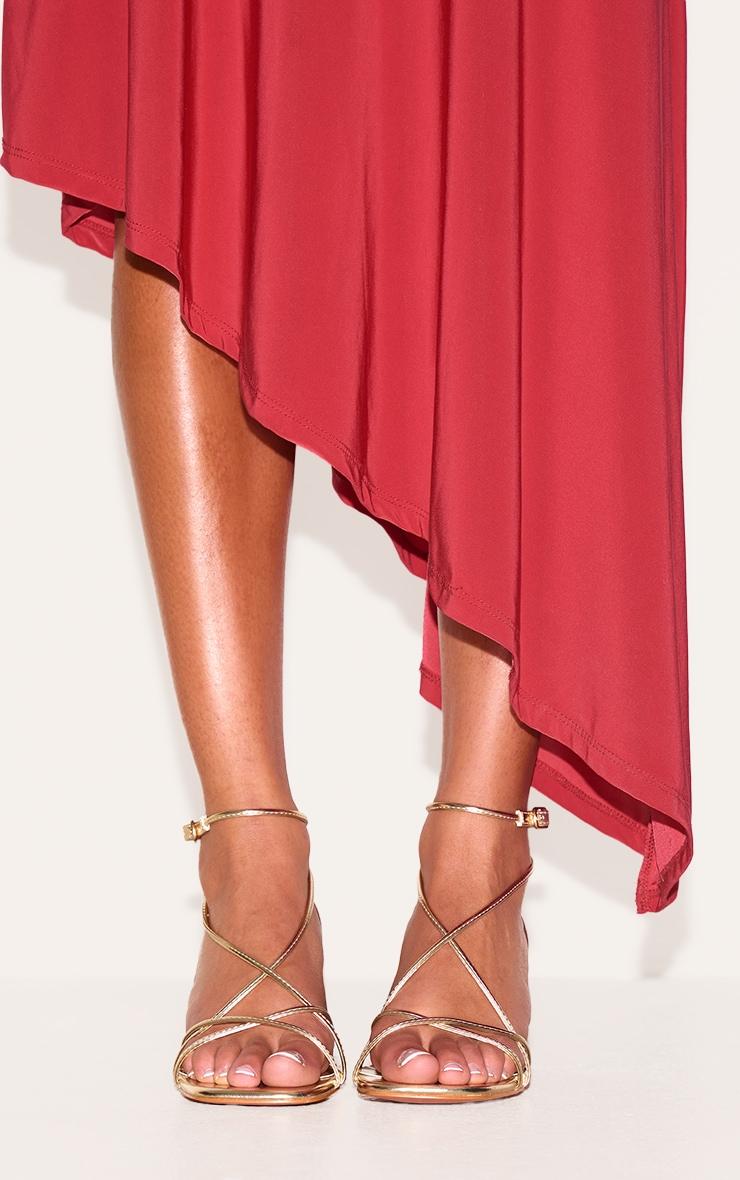 Gold PU Round Toe Strappy Mid Block Heel Sandals Product Image