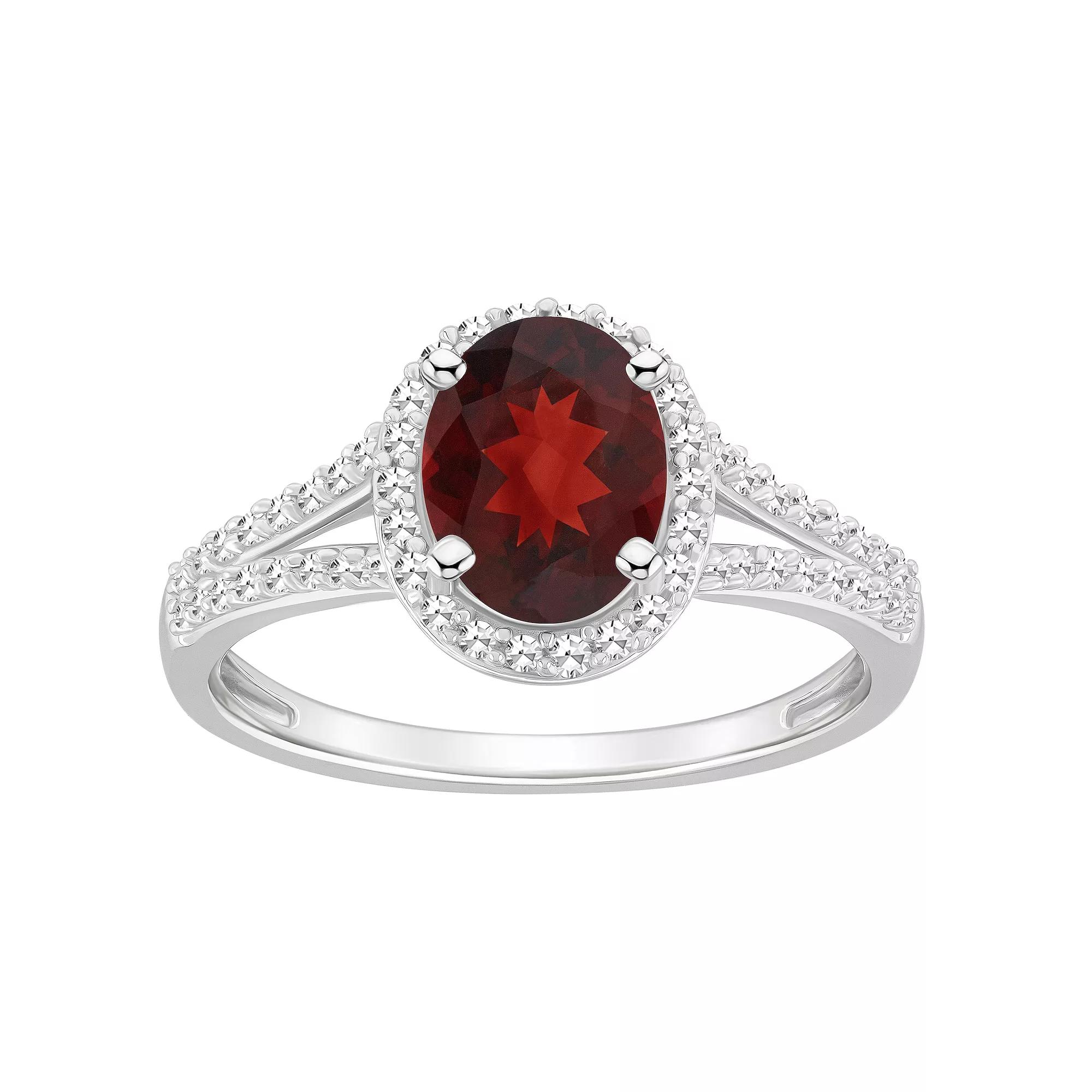 Celebration Gems Sterling Silver Gemstone & 1/4 Carat T.W. Diamond Halo Ring, Women's, Size: 9, Red Product Image