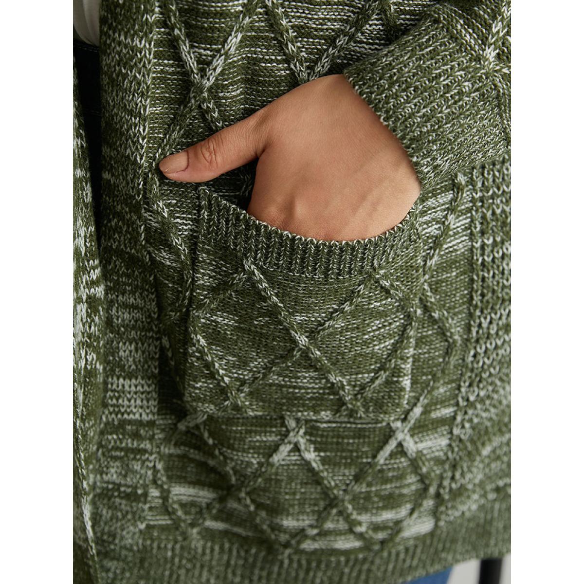 Plus Size Solid Heather Pocket Cable Knit Open Front Cardigan ArmyGreen Women Casual Loose Long Sleeve Dailywear Cardigans BloomChic 28/5X Product Image