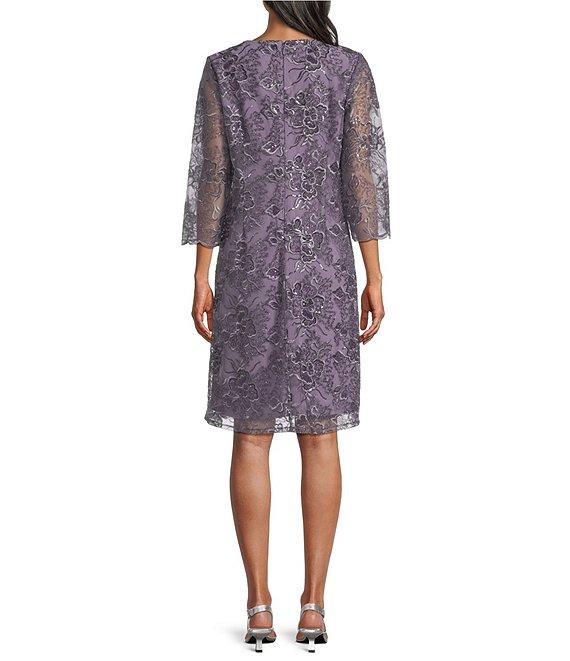 Alex Evenings Crew Neck 3/4 Sleeve Embroidered Stretch Tulle Mock Jacket Dress Product Image