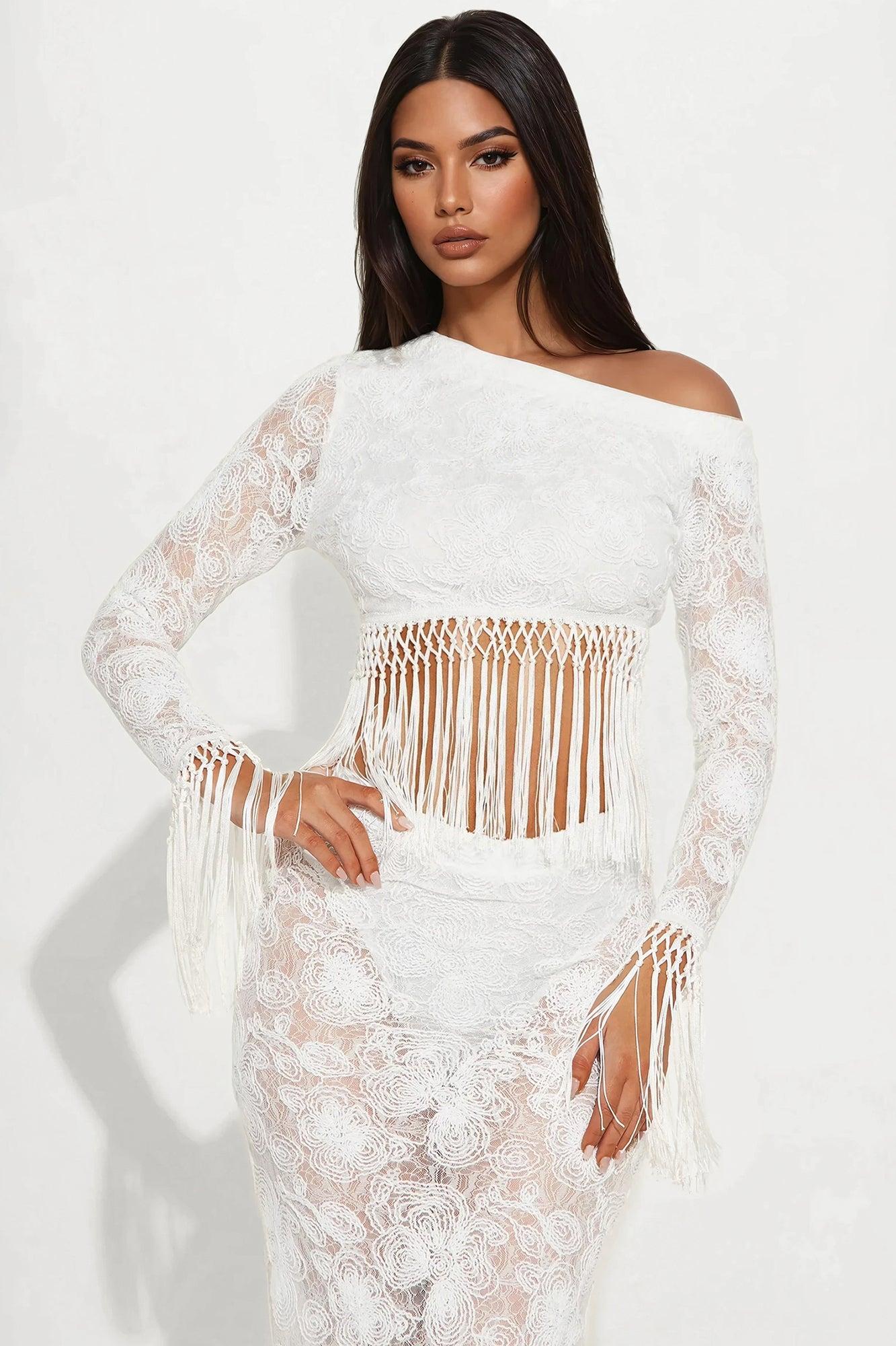 Maisie Crochet Maxi Skirt Set - White Product Image