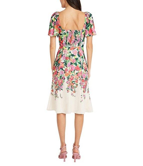 Maggy London Floral Sweetheart Neck Short Flutter Sleeve Midi Dress Product Image