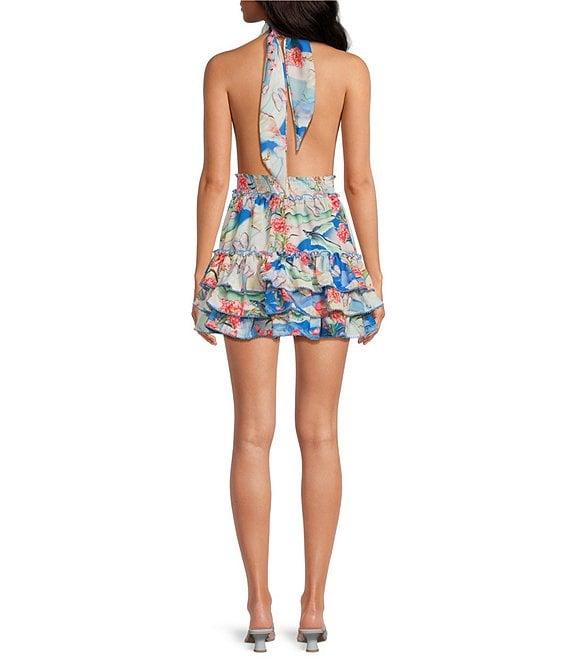 Agua Bendita Maona Printed Surplice Neck Smocked Sleeveless Dress Product Image