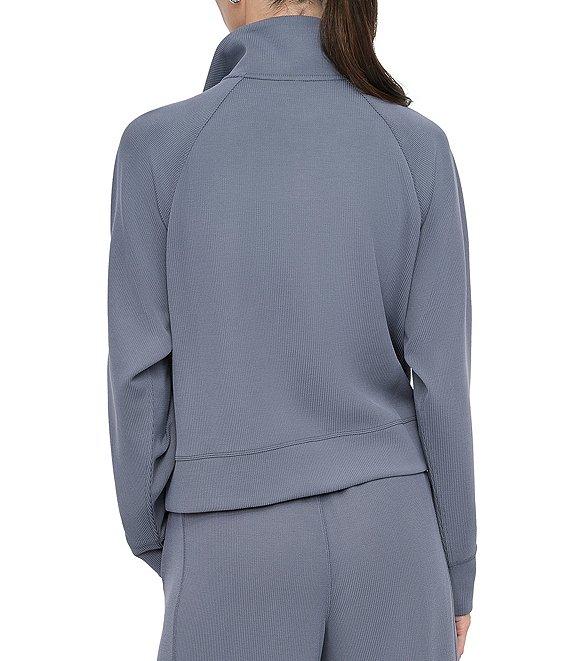 DKNY by Donna Karen Sport Coordinating Highline Ribbed Mock Neck Half Zip Long Sleeve Kanga Pocket Pullover Product Image