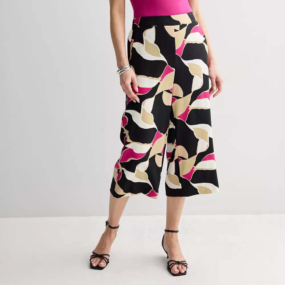 Petite Nine West Airflow Pull-On Wide Leg Crop Pants, Women's, Size: XL Petite, Black Mid Abstract Product Image