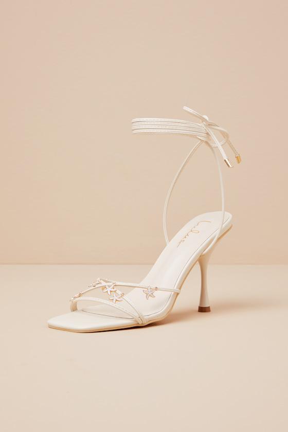 Marcelia Ivory Lace-Up High Heel Sandals Product Image