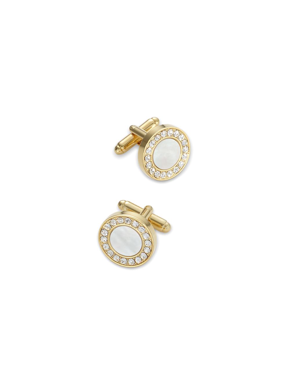 Mother of Pearl & Crystal Cufflinks - Gold Product Image