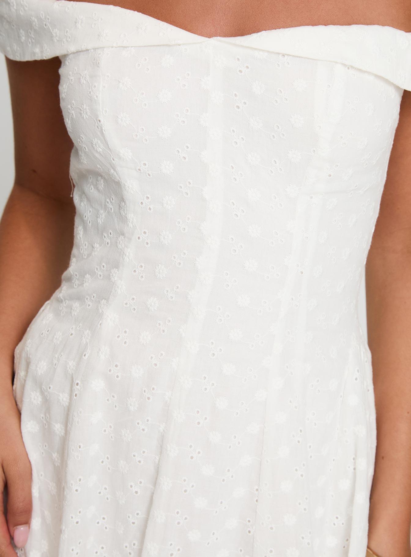 Rosebud Broderie Off The Shoulder Mini Dress White Product Image