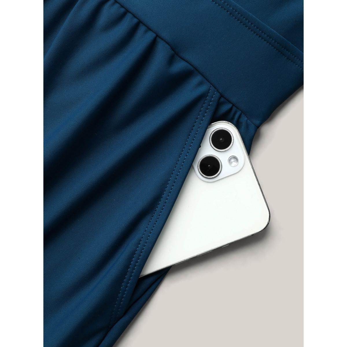 Plus Size Surplice Neckline Belted Plain One-Piece Swimsuit Women's Swimwear Stone Resort Tie knot Curve Bathing Suits High stretch One Pieces BloomChic 18-20/2X Product Image