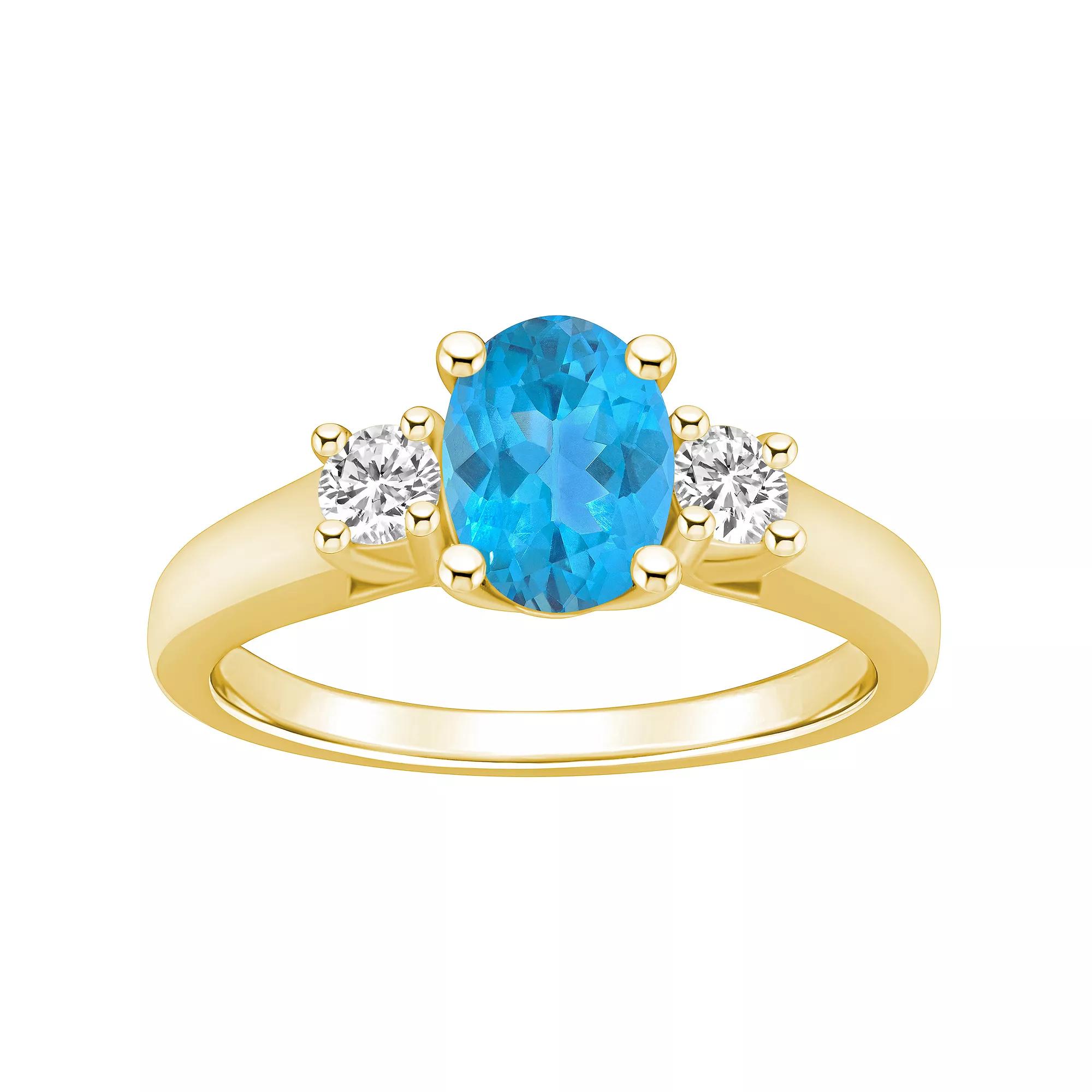 Alyson Layne 14k Gold Oval Cut Blue Topaz & 1/4 Carat T.W. Diamond Ring, Women's, Size: 10 Product Image
