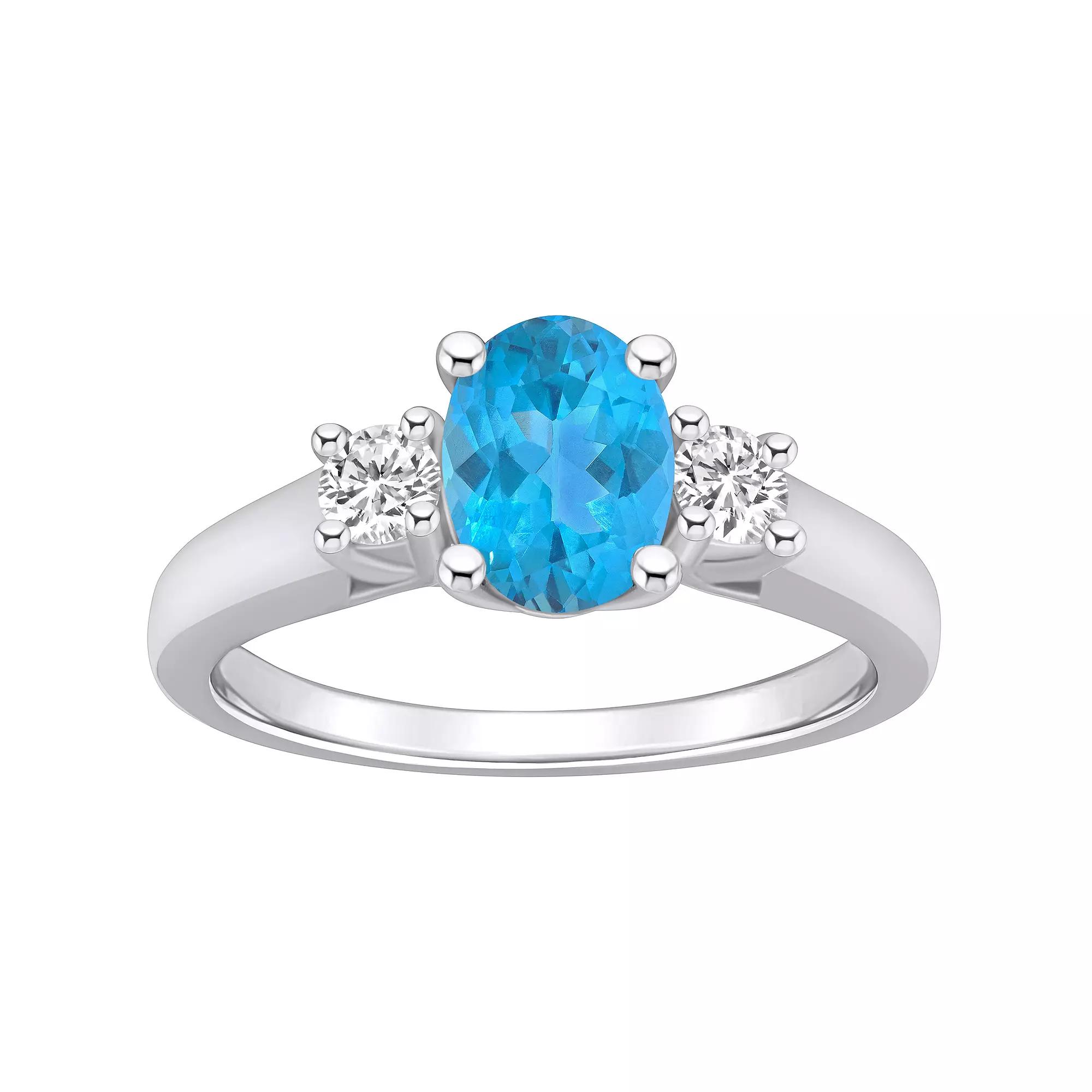 Alyson Layne 14k White Gold Oval Cut Blue Topaz & 1/4 Carat T.W. Diamond Ring, Women's, Size: 6 Product Image