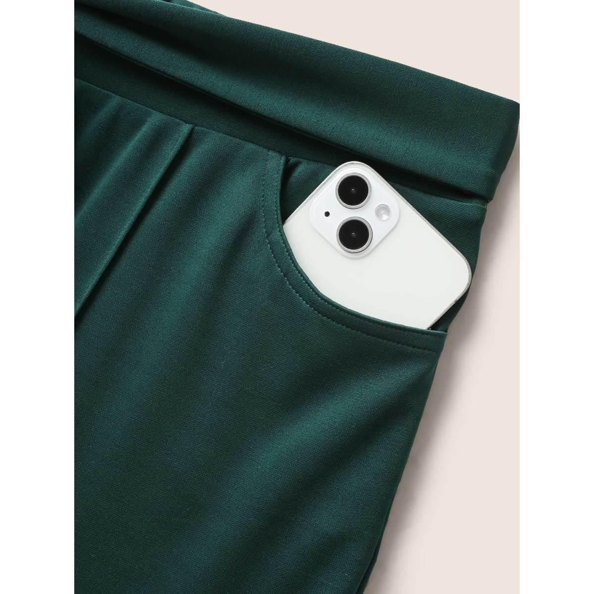 Plus Size Plain Tie Knot Mid Rise Bootcut Pants Women DarkGreen Elegant Bootcut Mid Rise Everyday Pants BloomChic 12/L Product Image