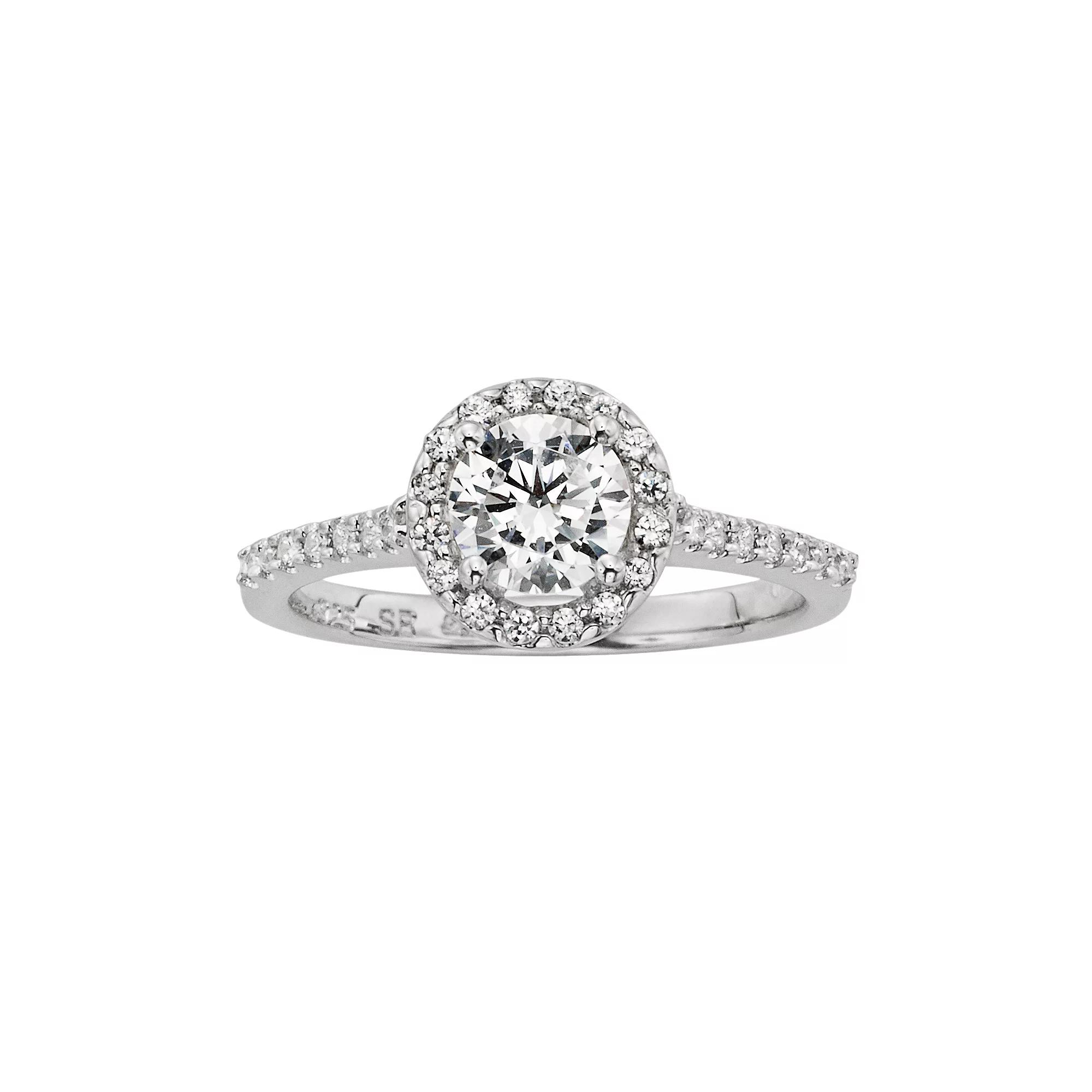 Diamonore Simulated Diamond Halo Engagement Ring in Sterling Silver (1-ct. T.W.), Womens White Product Image