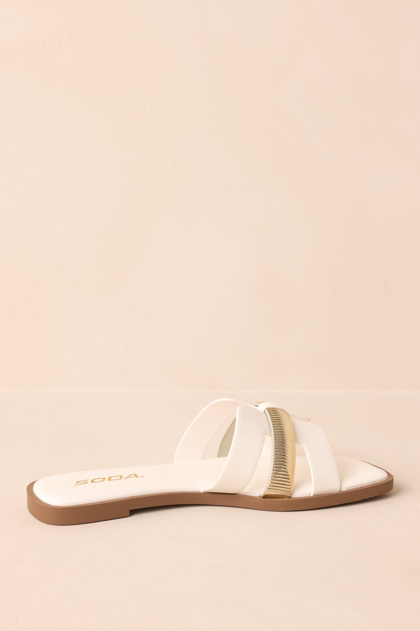 Starting The Day White Cut-Out Flat Slide Sandals Product Image