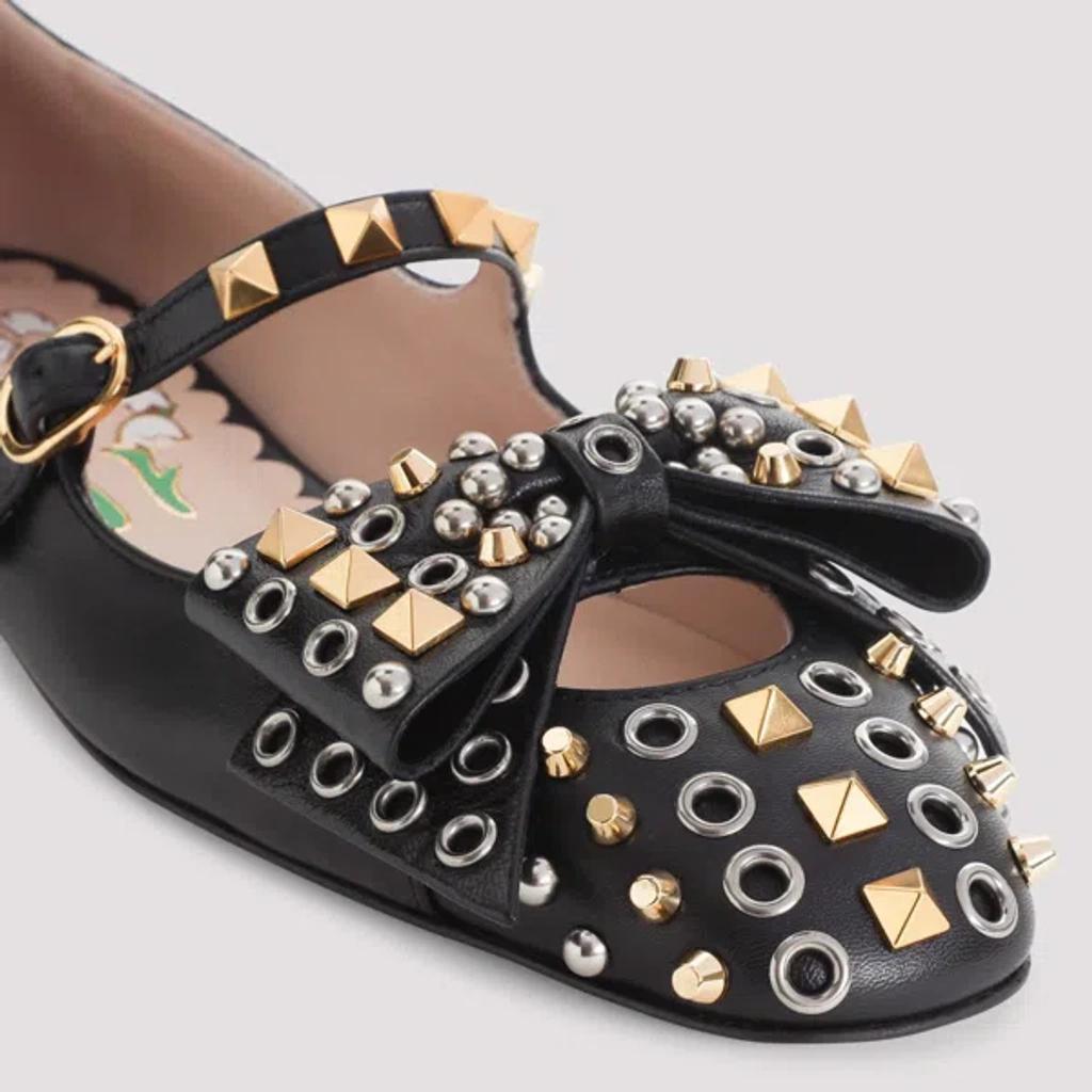 VALENTINO GARAVANI Mary-jane Bowow Ballerina In Kidskin With Studs Woman Black 35 In Multi Product Image