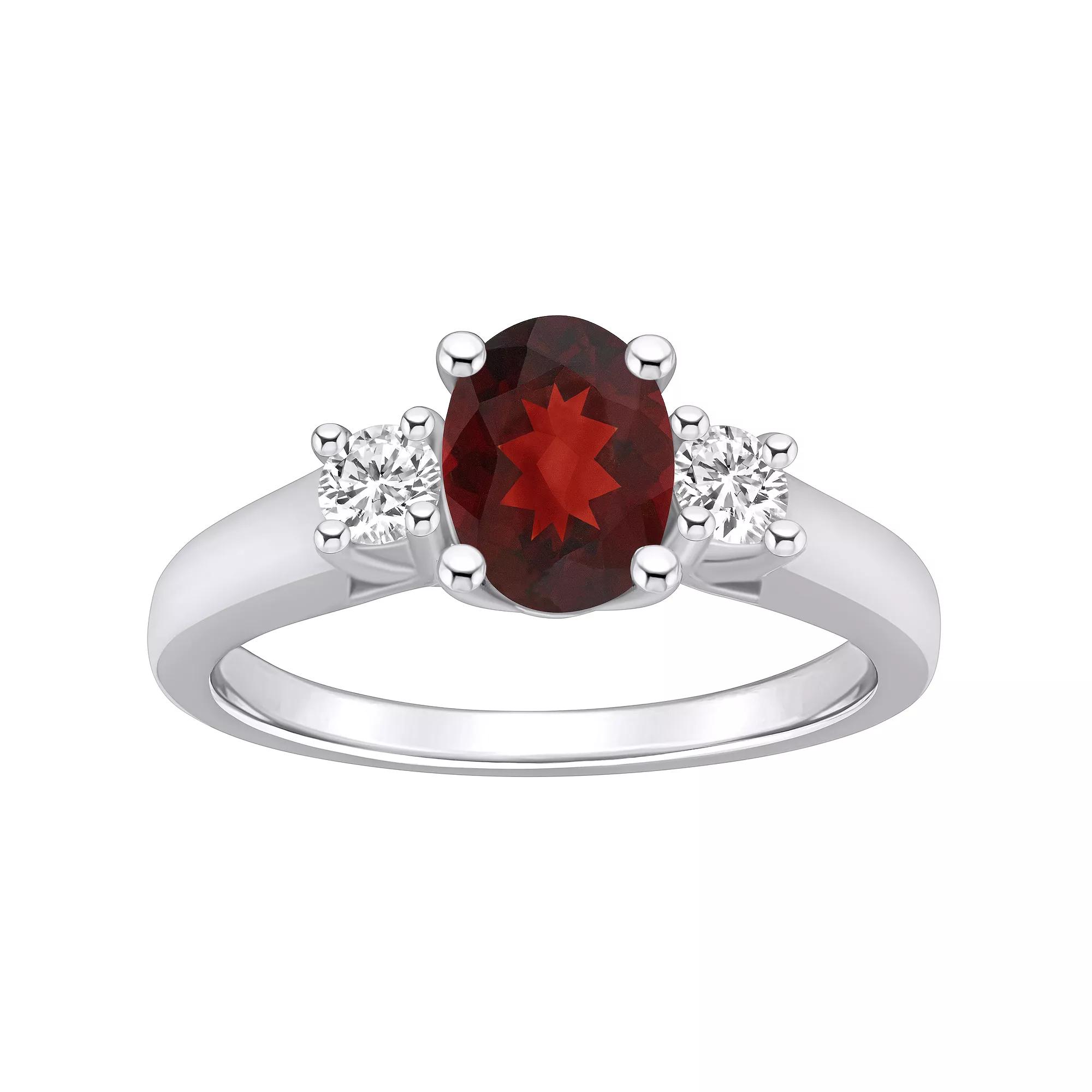 Alyson Layne 14k White Gold Oval Cut Garnet & 1/4 Carat T.W. Diamond Ring, Women's, Size: 10, Red Product Image