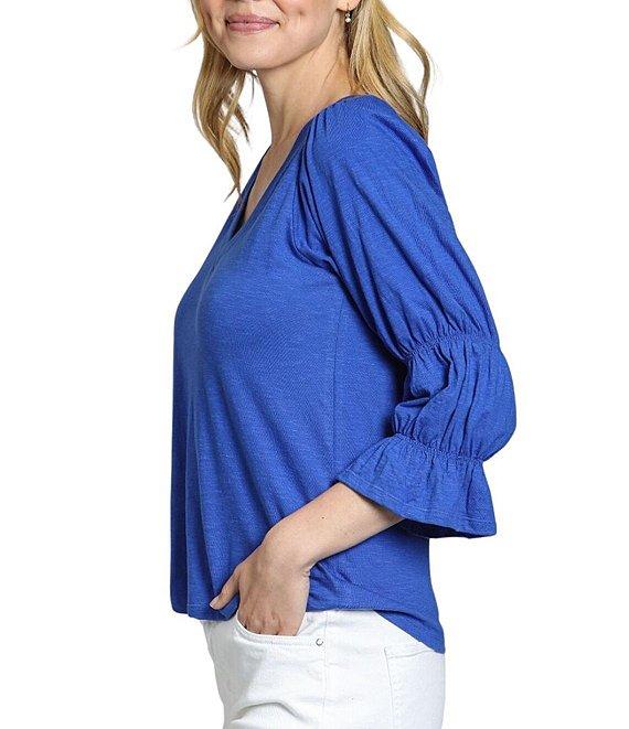 APNY Knit V-Neck 3/4 Puff Sleeve Blouse Product Image