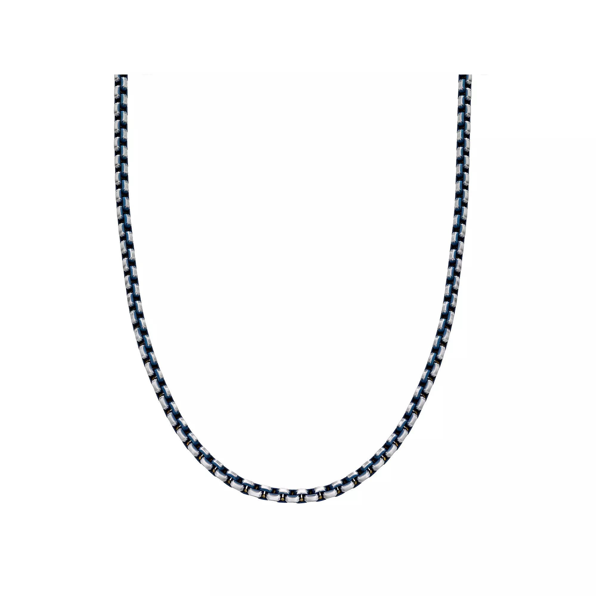Men's LYNX Stainless Steel Box Chain Necklace, Size: 20", Blue Tone Product Image