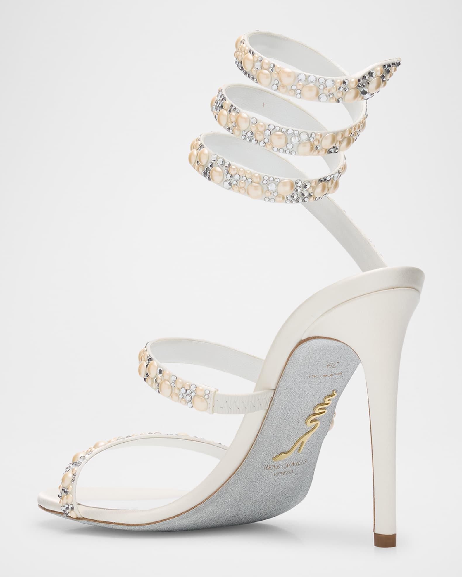 Cleo Satin Crystal Snake-Wrap Sandals Product Image