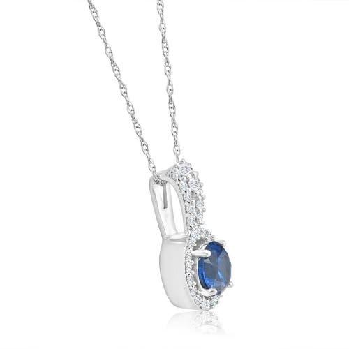 Bliss Diamond 1 1/2Ct TW Blue Sapphire Halo Diamond Pendant 10k Gold Women's Necklace in 10K White Gold at Nordstrom, Size Small Product Image