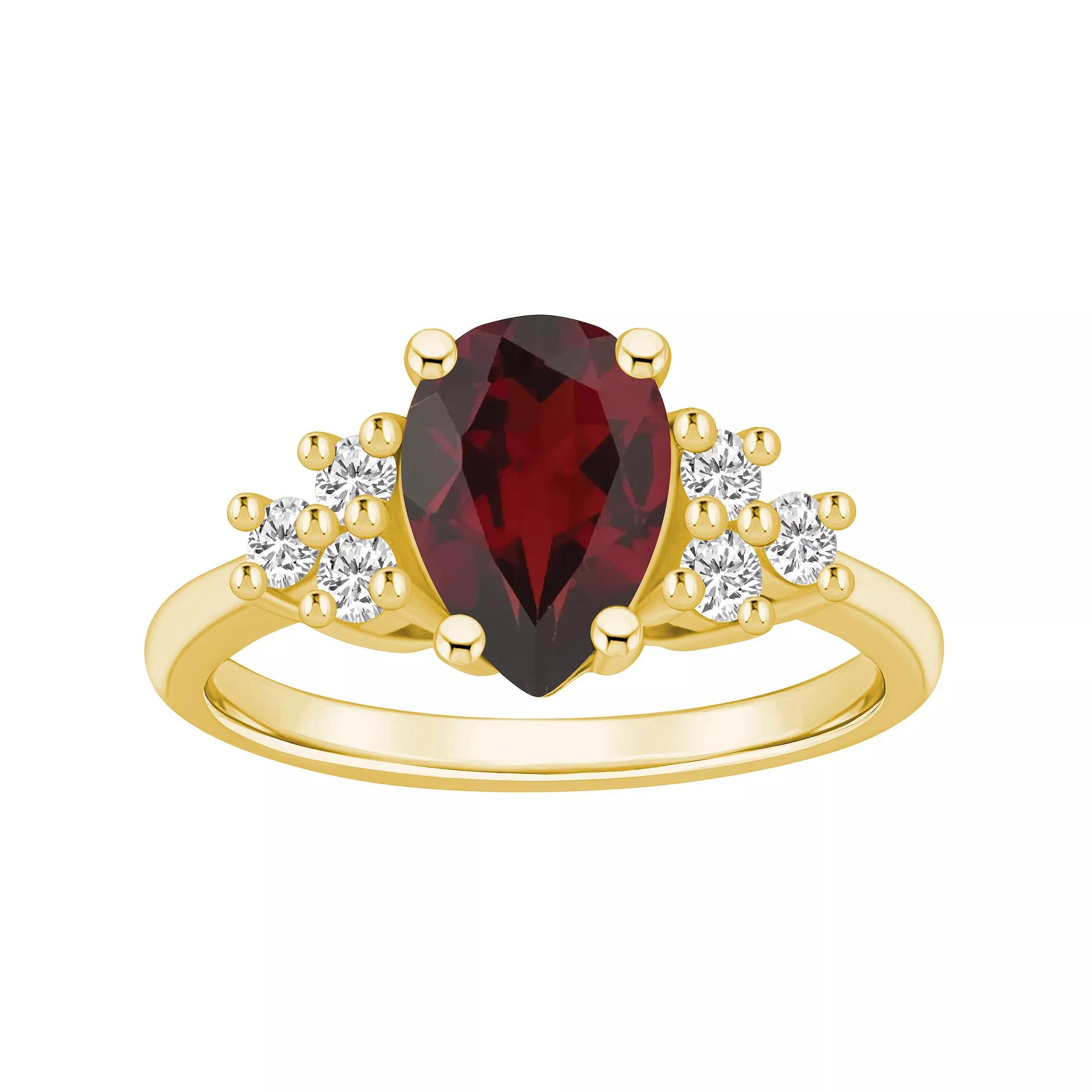 Alyson Layne 14k Gold Pear Shape Garnet & 1/3 Carat T.W. Diamond Ring, Women's, Size: 8 Product Image