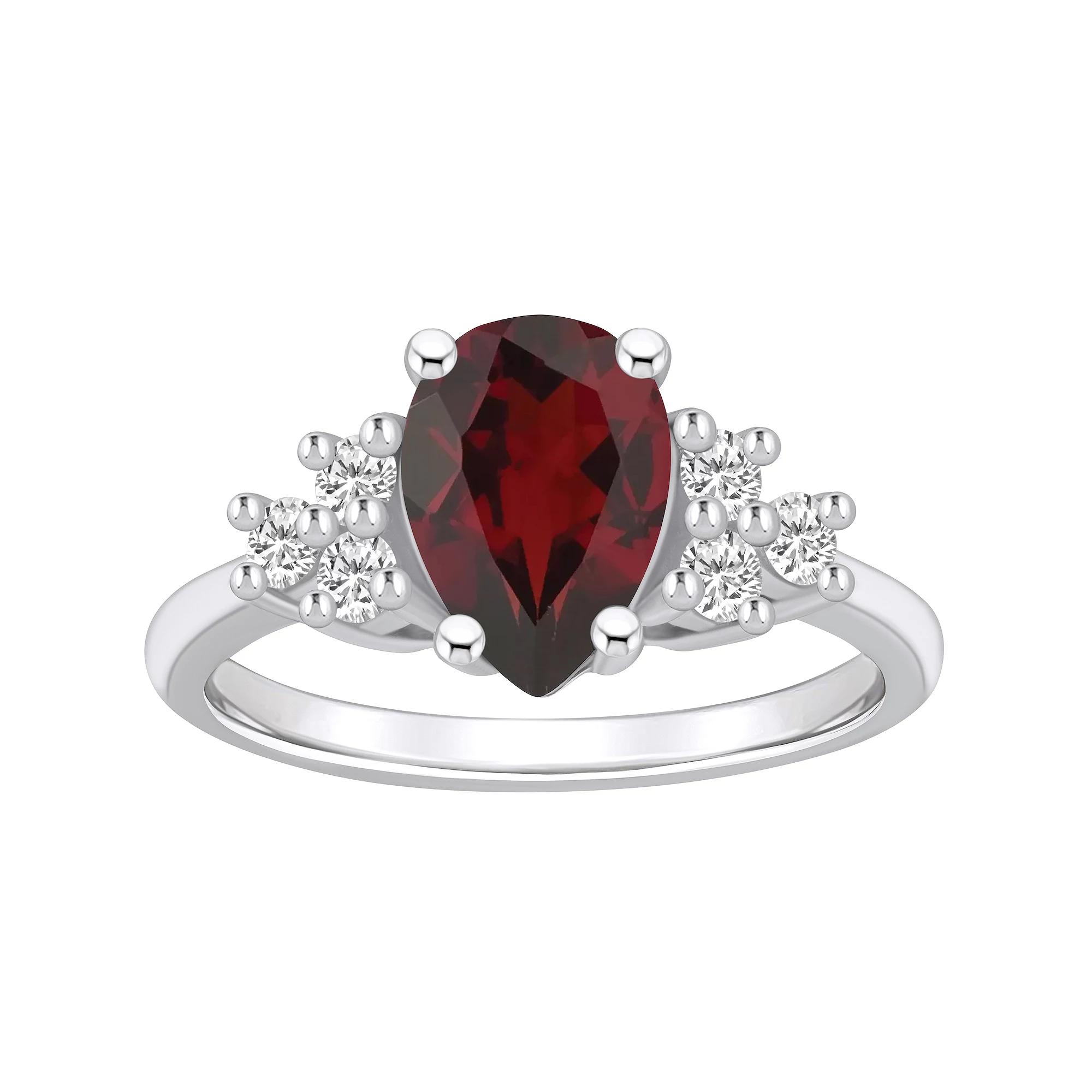 Alyson Layne 14k White Gold Pear Shape Garnet & 1/3 Carat T.W. Diamond Ring, Women's, Size: 8 Product Image