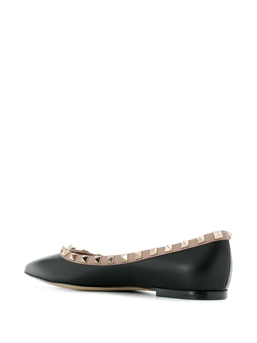 VALENTINO GARAVANI Pointed Toe Studded Trim Flat Sole Ballerina In Black Product Image