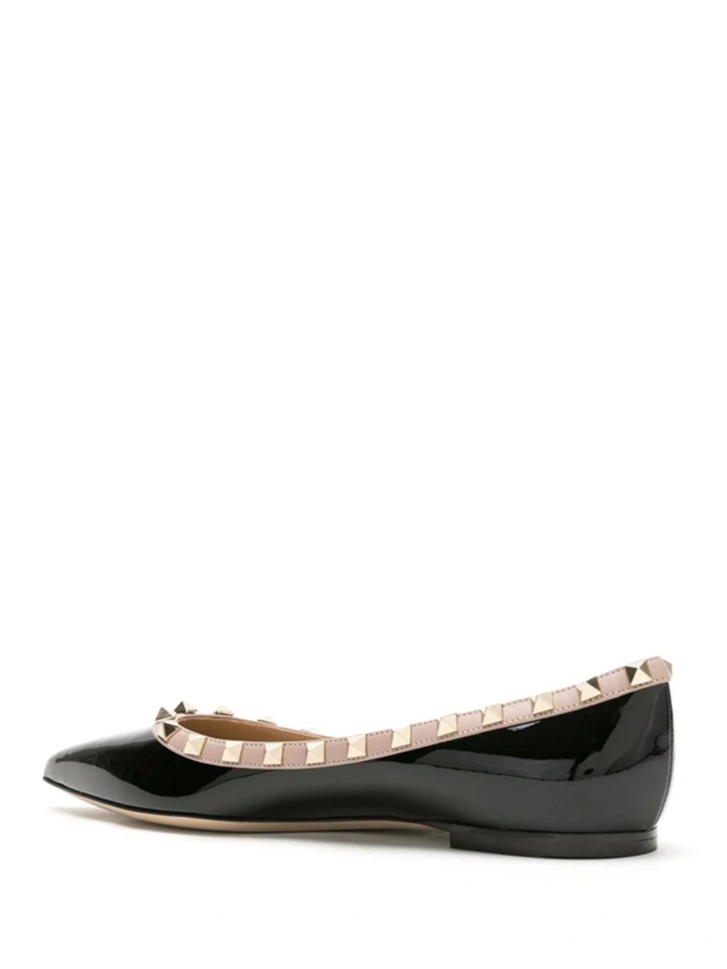 VALENTINO GARAVANI Pointed Toe Studded Trim Flat Sole Ballerina In Black Product Image