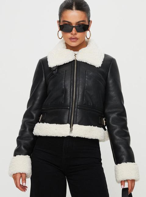Mayella Shearling Faux Leather Jacket Black Product Image