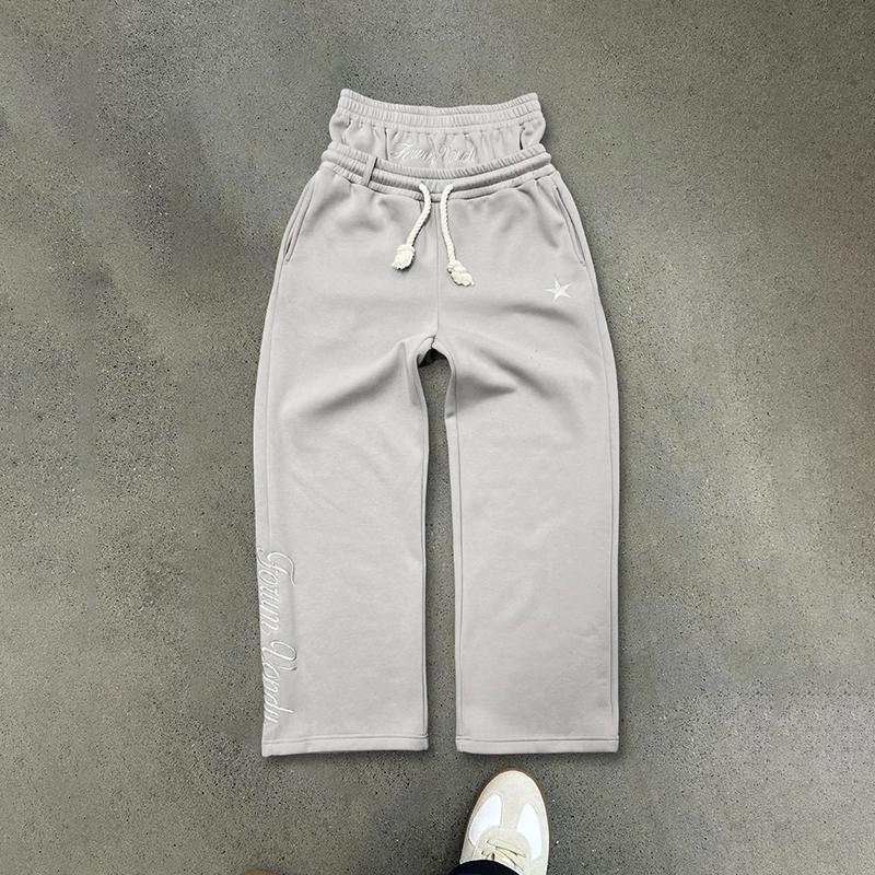 Hiphop Double Waistband Design With Star Embroidery Sweatpants Product Image