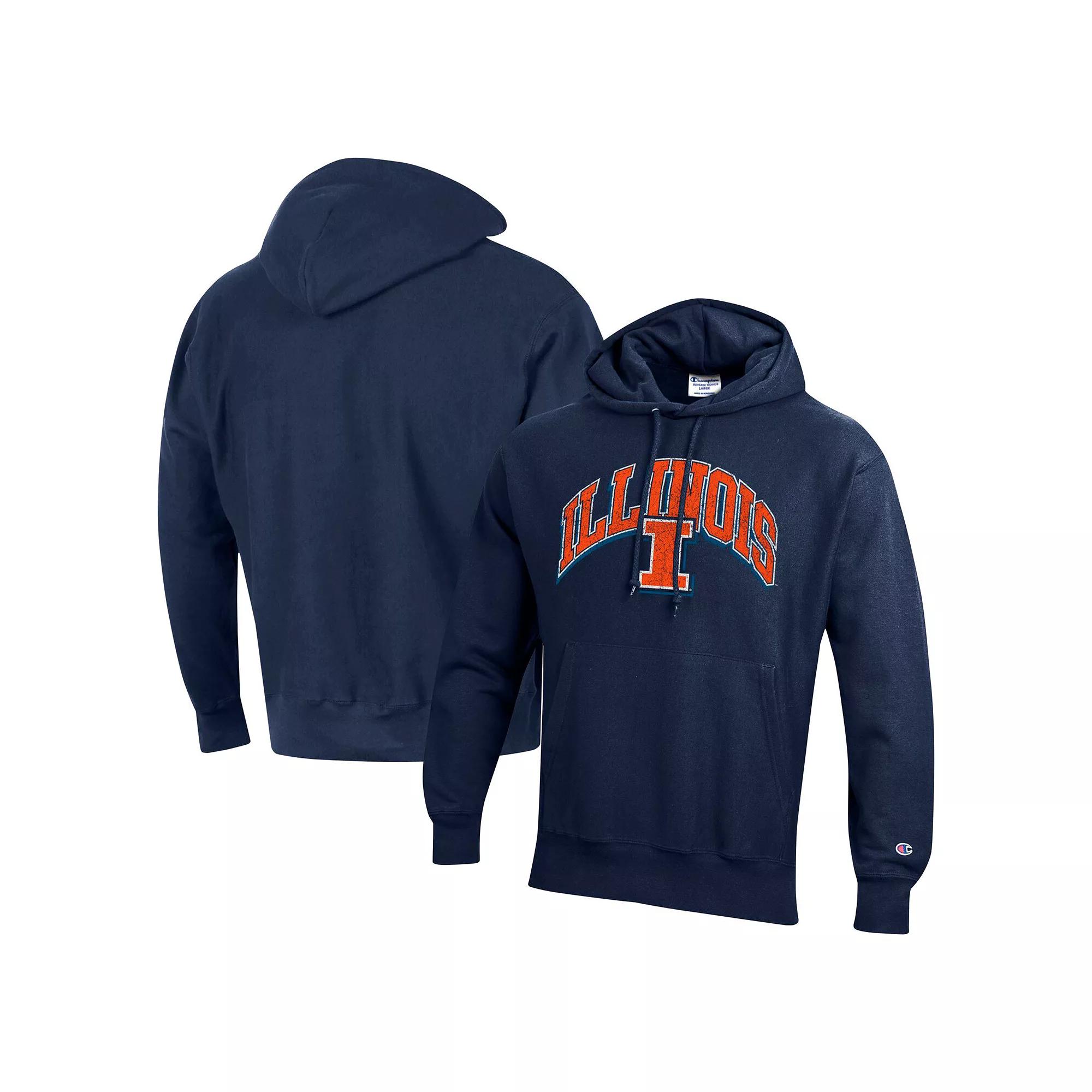 Men's Champion Navy Illinois Fighting Illini Vault Late Night Reverse Weave Pullover Hoodie,  Product Image