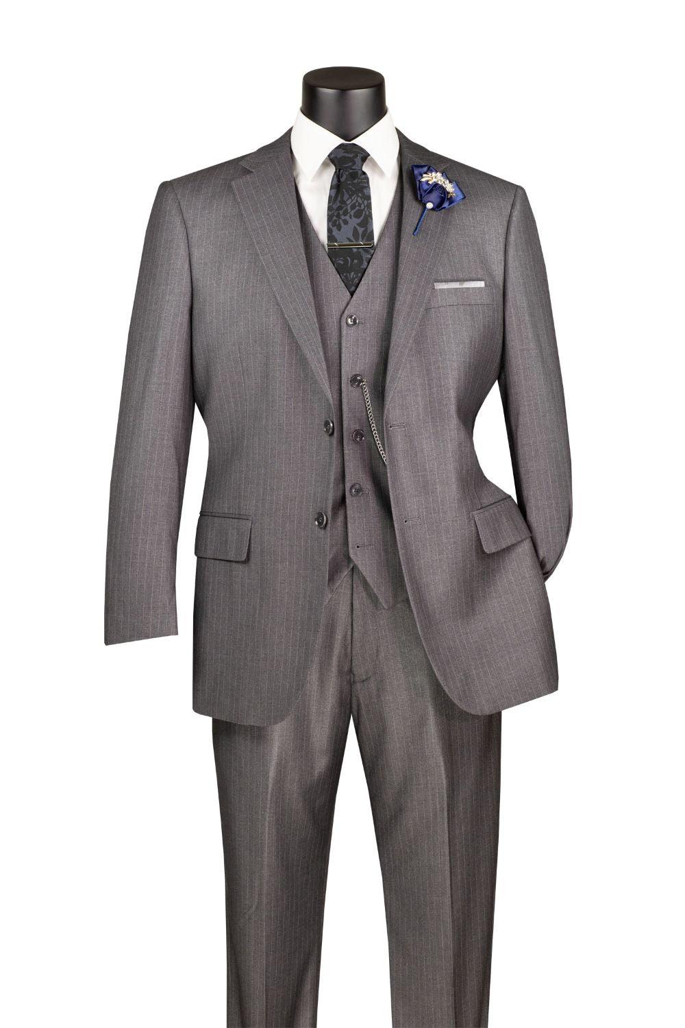 Sovana Collection - Regular Fit 3 Piece Suit 2 Button Tone on Tone Stripe in Gray Product Image