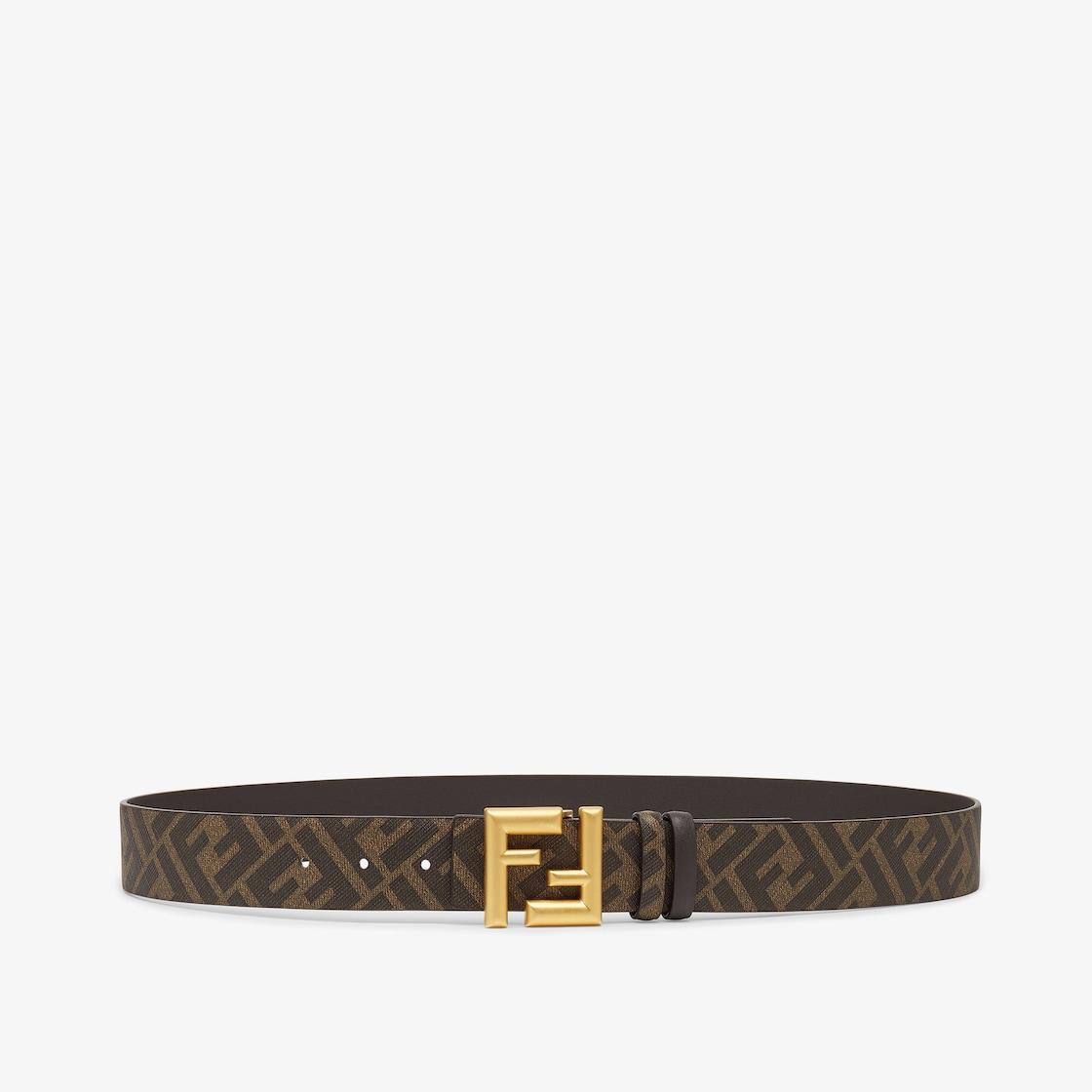 FF Rounded BeltBrown leather and brown FF canvas reversible belt Product Image