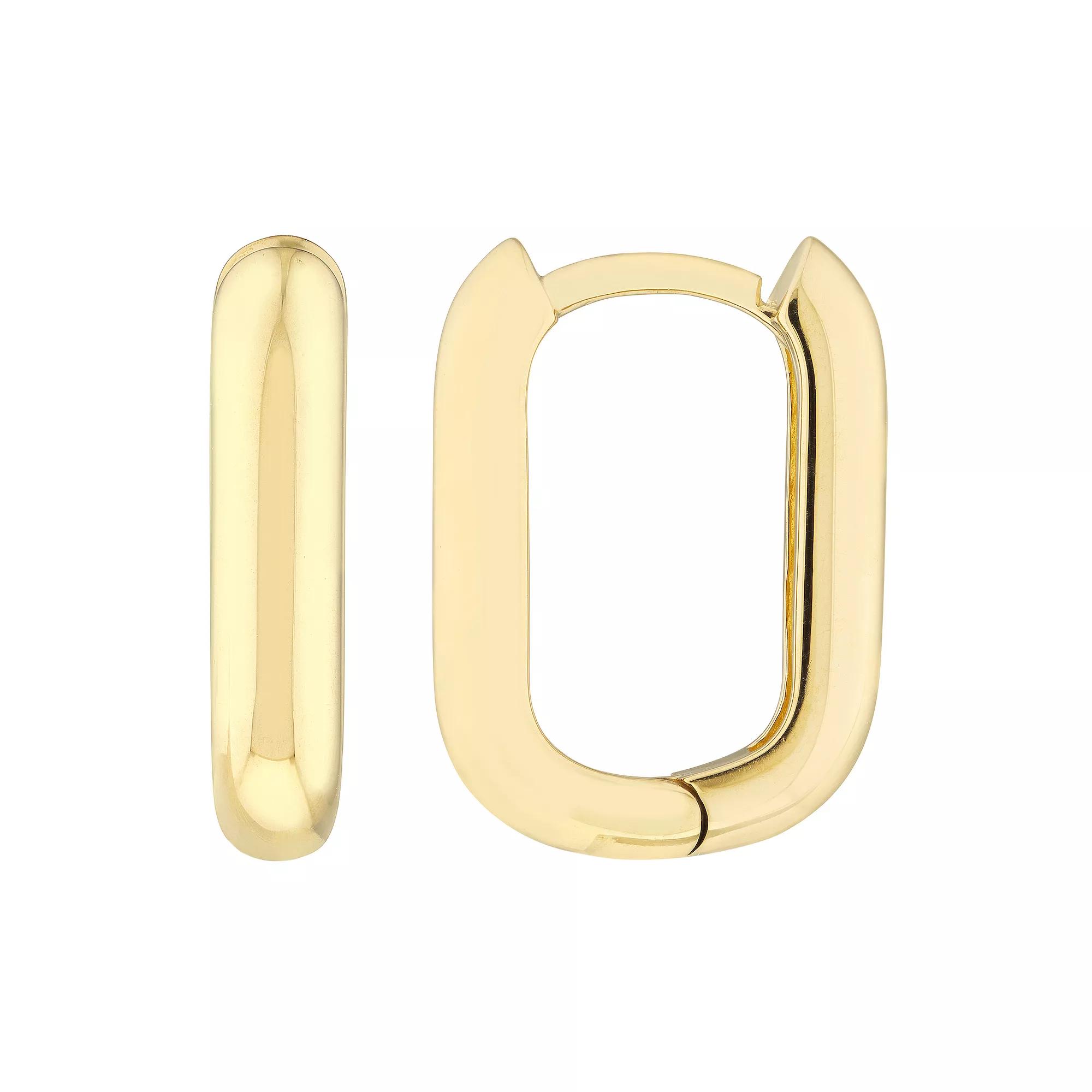 14k Gold Oblong Polished Huggie Hoop Earrings, Women's Product Image