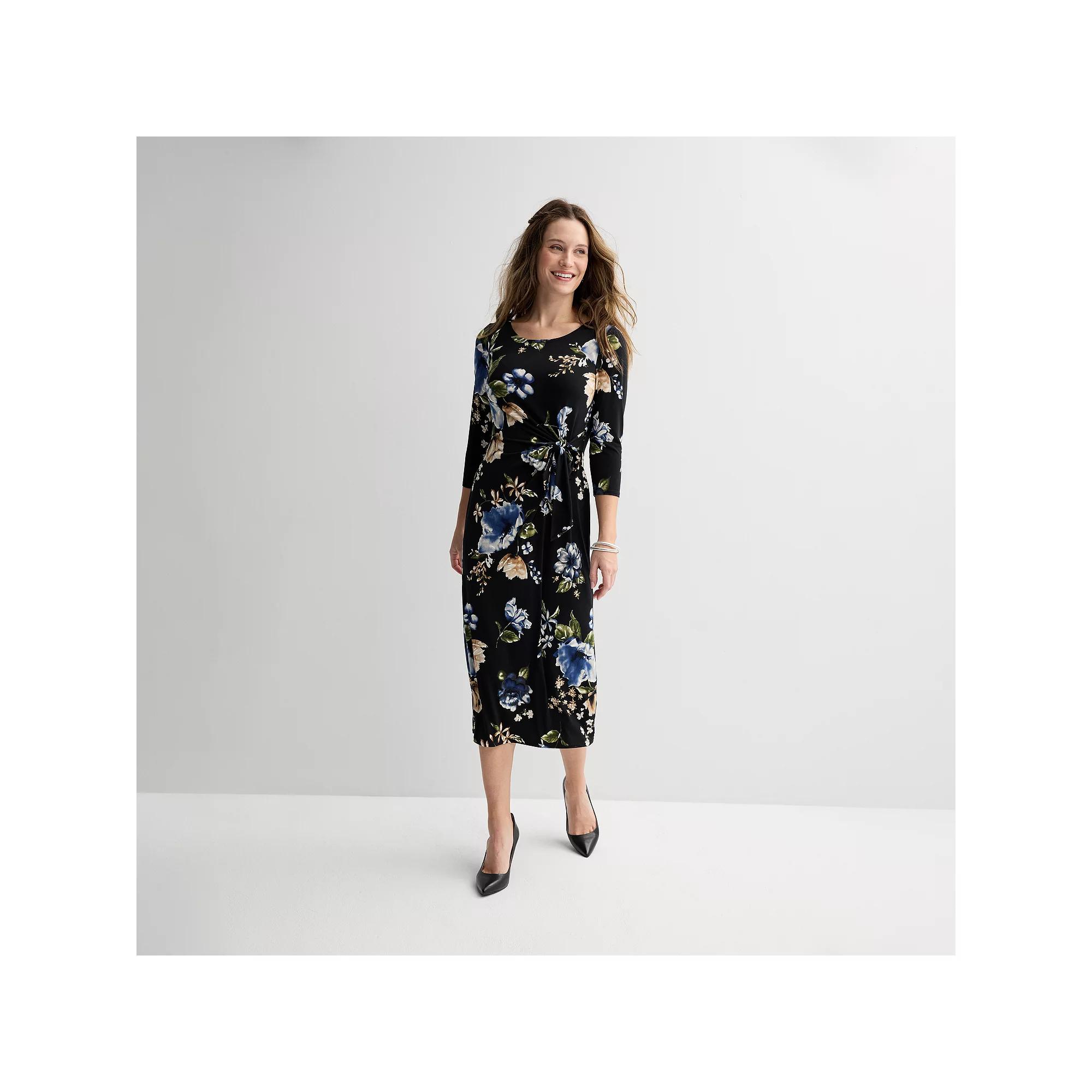 Women's Robbie Bee Faux Wrap Midi Dress, Size: Small, Black Blue Product Image