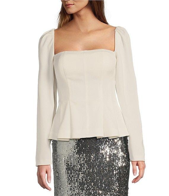 Antonio Melani Jaylani Crepe Square Neck Long Sleeve Peplum Blouse Product Image