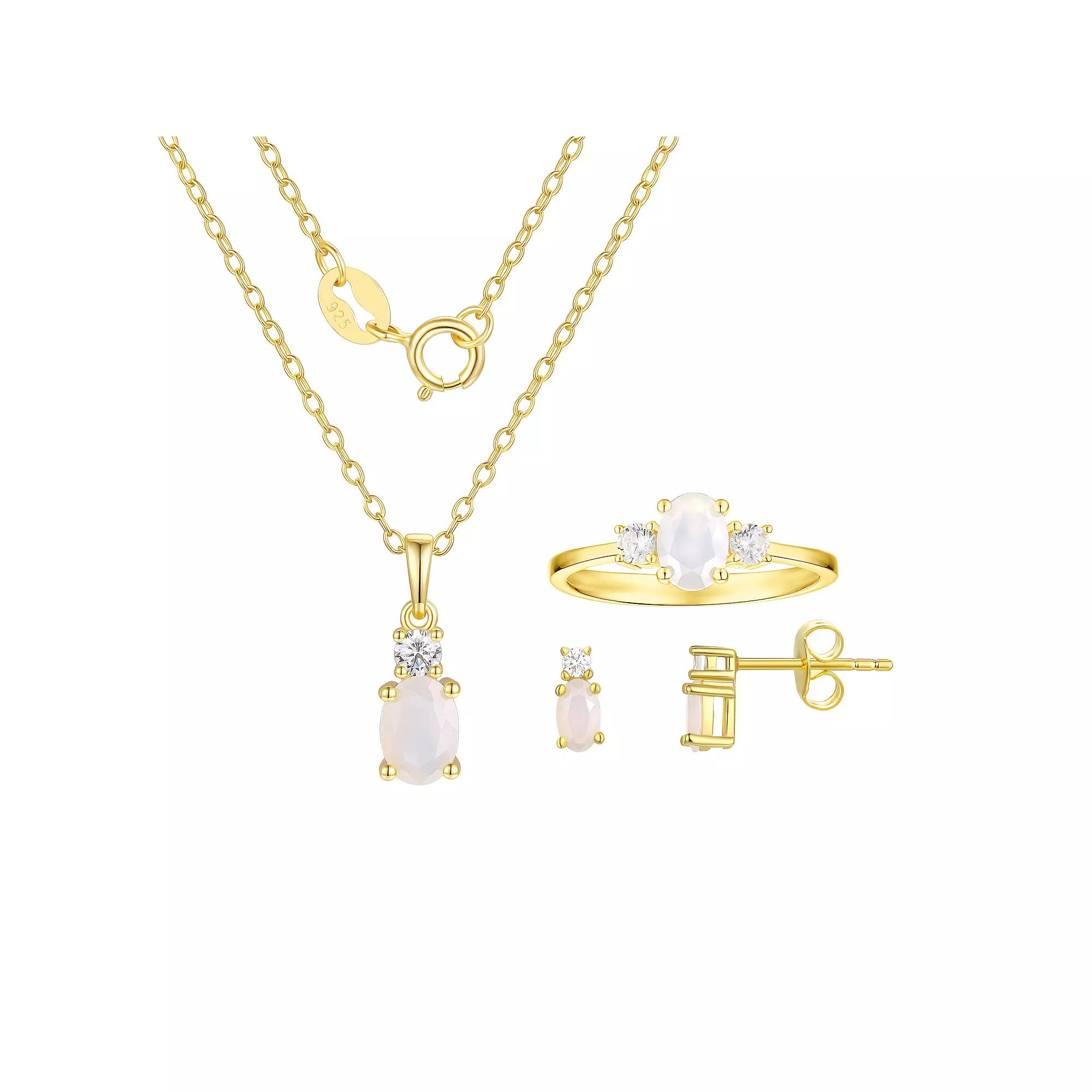 Argento Forte 14k Gold Over Silver Simulated Birthstone & Cubic Zirconia Pendant, Ring, & Earring Trio Set, Women's, June Product Image