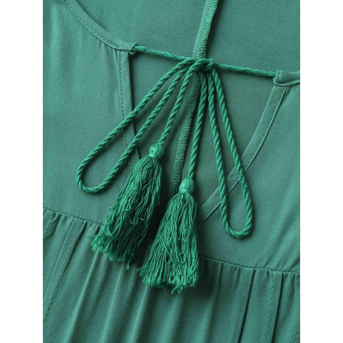 Plus Size Rayon Neck-Tie Pleated Midi Dress Teal Women Notched collar Short sleeve Curvy BloomChic 26/4X Product Image