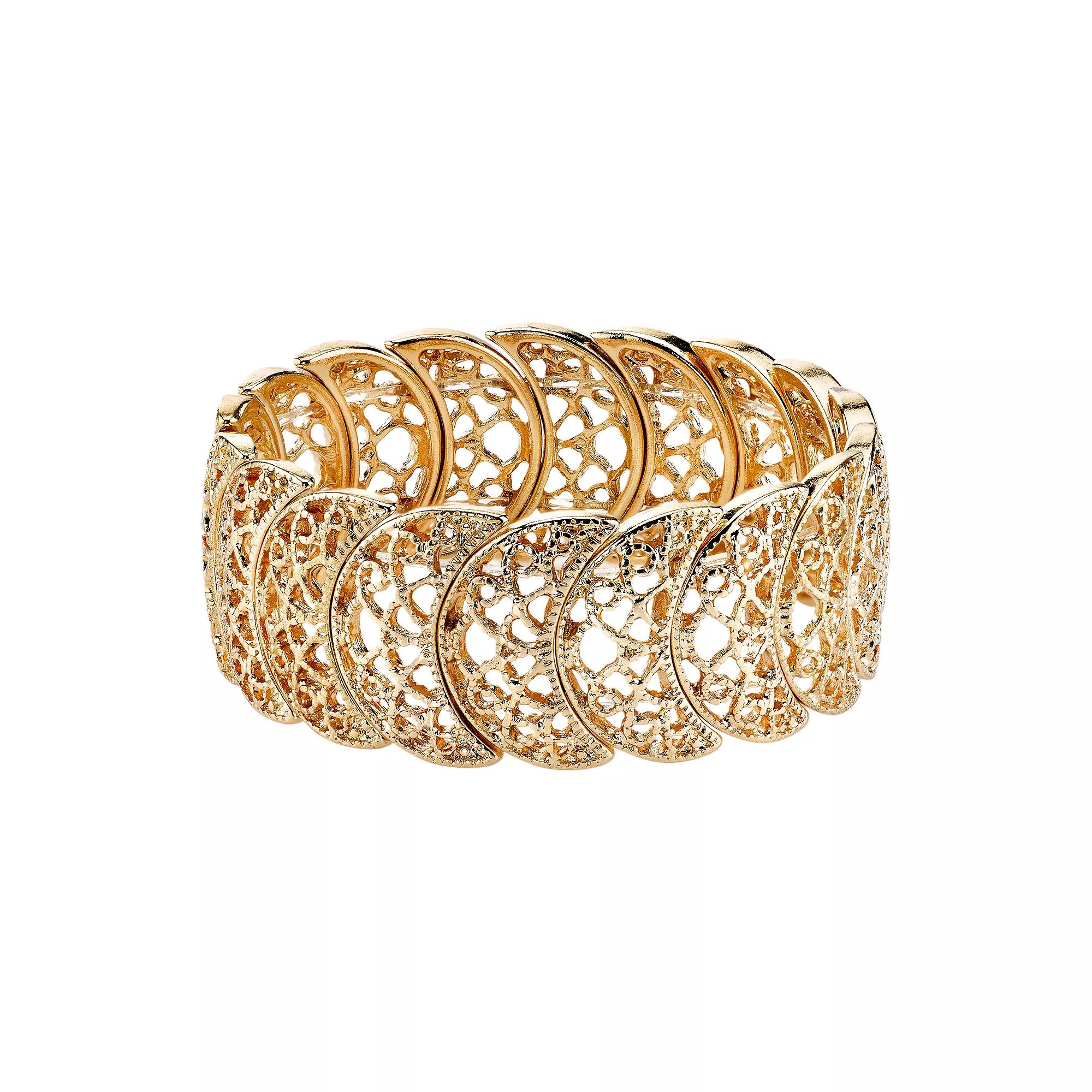1928 Openwork Crescent Stretch Bracelet, Womens Gold Tone Product Image