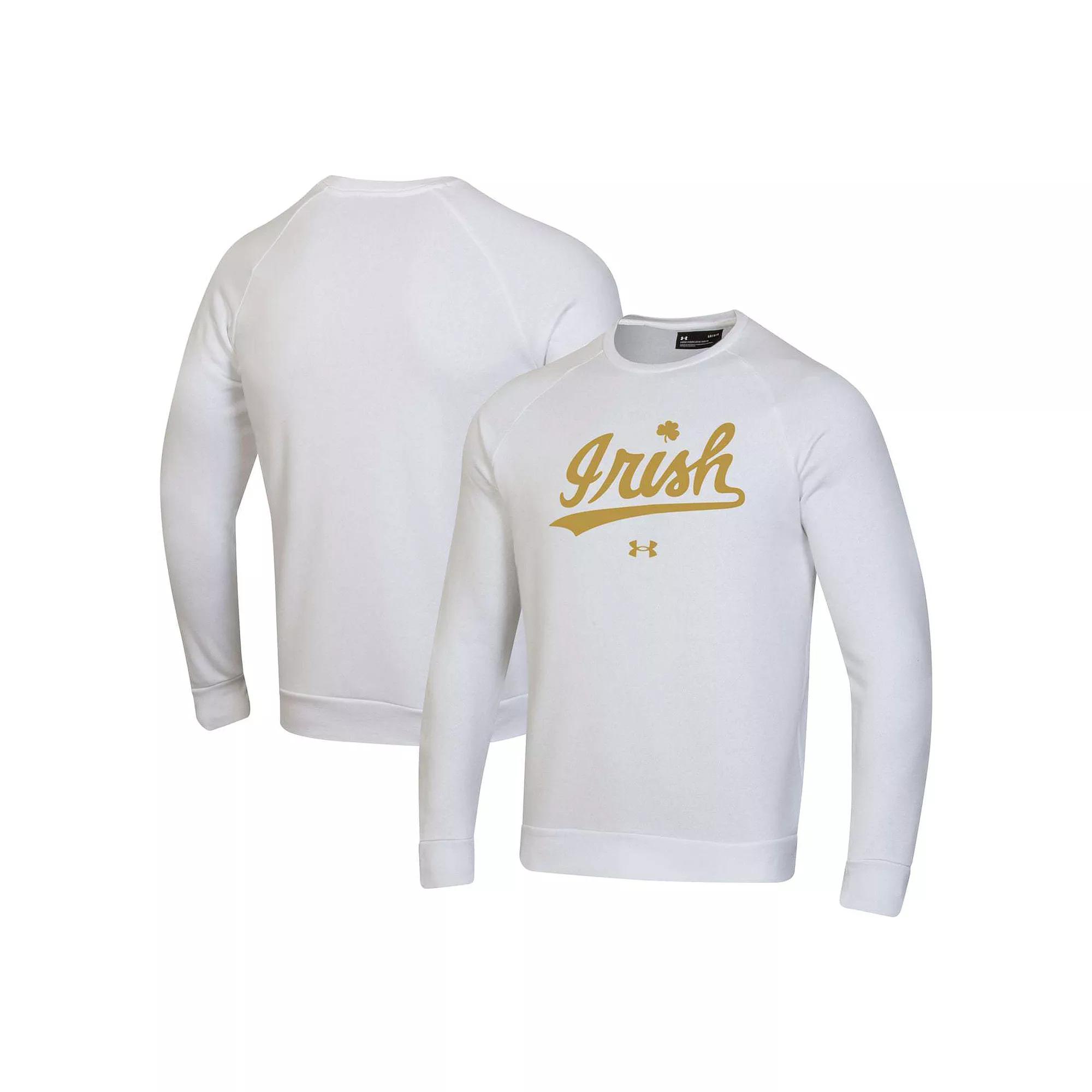 Men's Under Armour White Notre Dame Fighting Irish Rival Gold Rush Raglan Pullover Sweatshirt, Size: 2XL Product Image