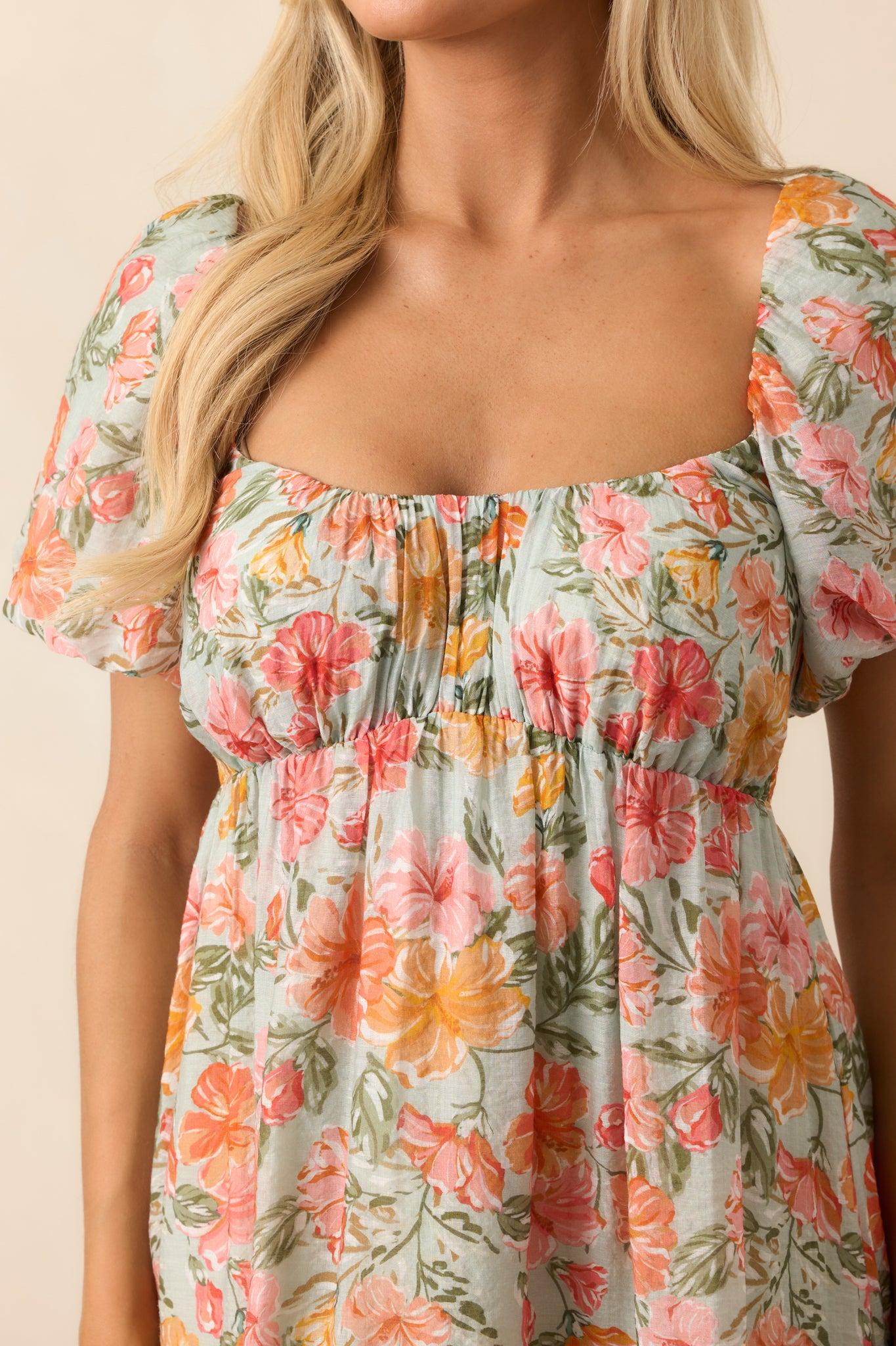 MINKPINK Lorelei Coral Ruched Mini Dress Product Image