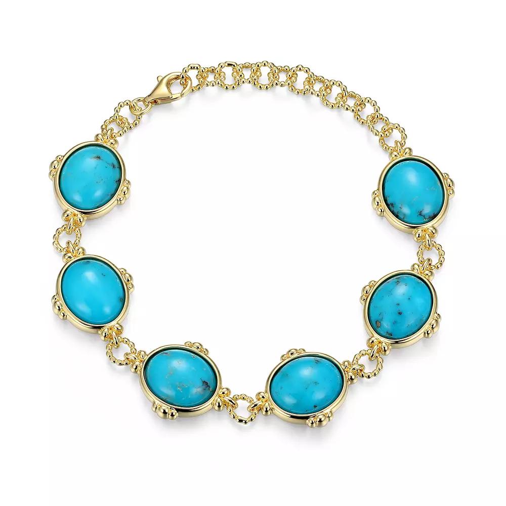 18k Gold Over Silver Stabilized Turquoise Cabochon Link Bracelet, Women's, Size: 7.25", Gold Tone Product Image