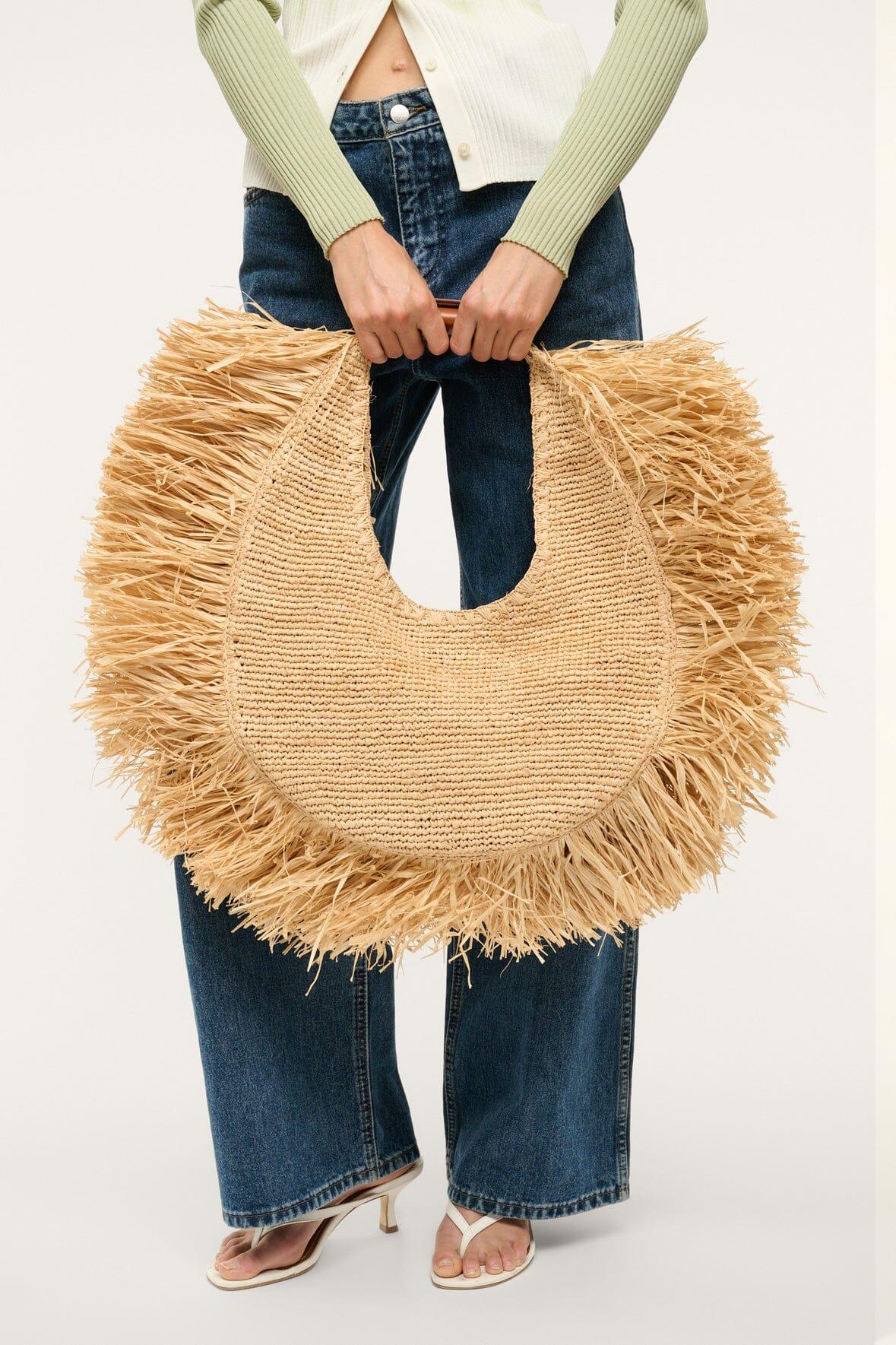 LARGE RAFFIA MOON TOTE BAG | NATURAL FRINGE Product Image